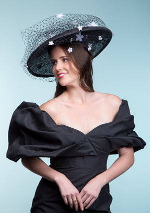 Designer hat Midnight Bloom by Louise Macdonald Milliner (Melbourne, Australia)