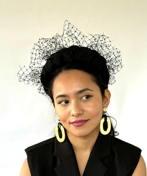 Designer hat Miranda Ribbon Halo with Veiling by Louise Macdonald Milliner (Melbourne, Australia)