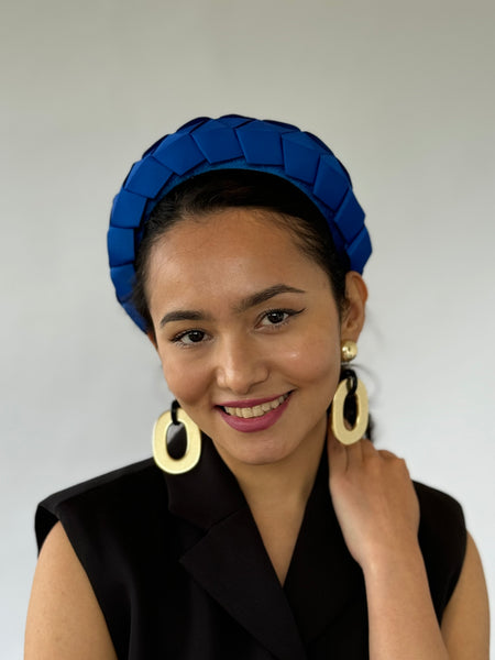 Designer hat Ribbon Halo in Cobalt Blue by Louise Macdonald Milliner (Melbourne, Australia)