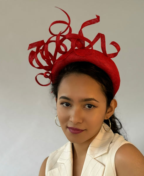 Designer hat Red Hosier Halo by Louise Macdonald Milliner (Melbourne, Australia)