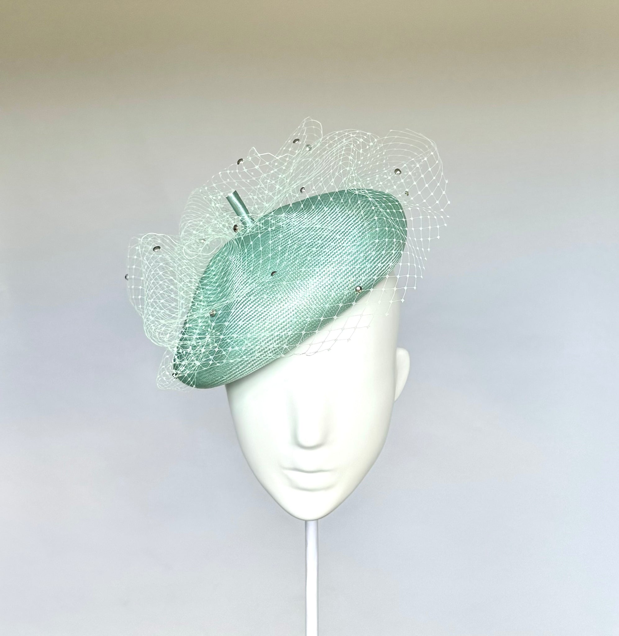 Designer hat Emily Beret in Mint by Louise Macdonald Milliner (Melbourne, Australia)