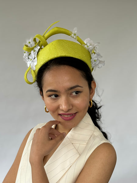 Designer hat Chartreuse Pillbox by Louise Macdonald Milliner (Melbourne, Australia)