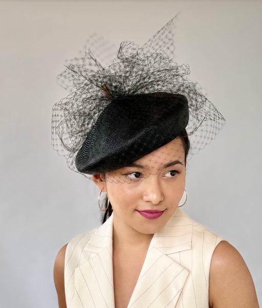 Designer hat Emily Beret in Black by Louise Macdonald Milliner (Melbourne, Australia)