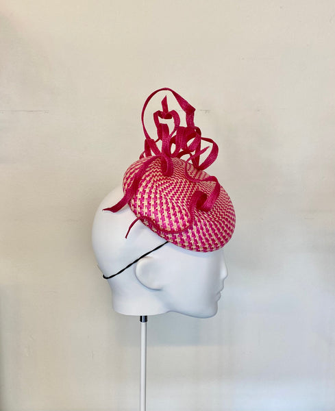 Designer hat Pink and Cream Button Beret Whirl by Louise Macdonald Milliner (Melbourne, Australia)