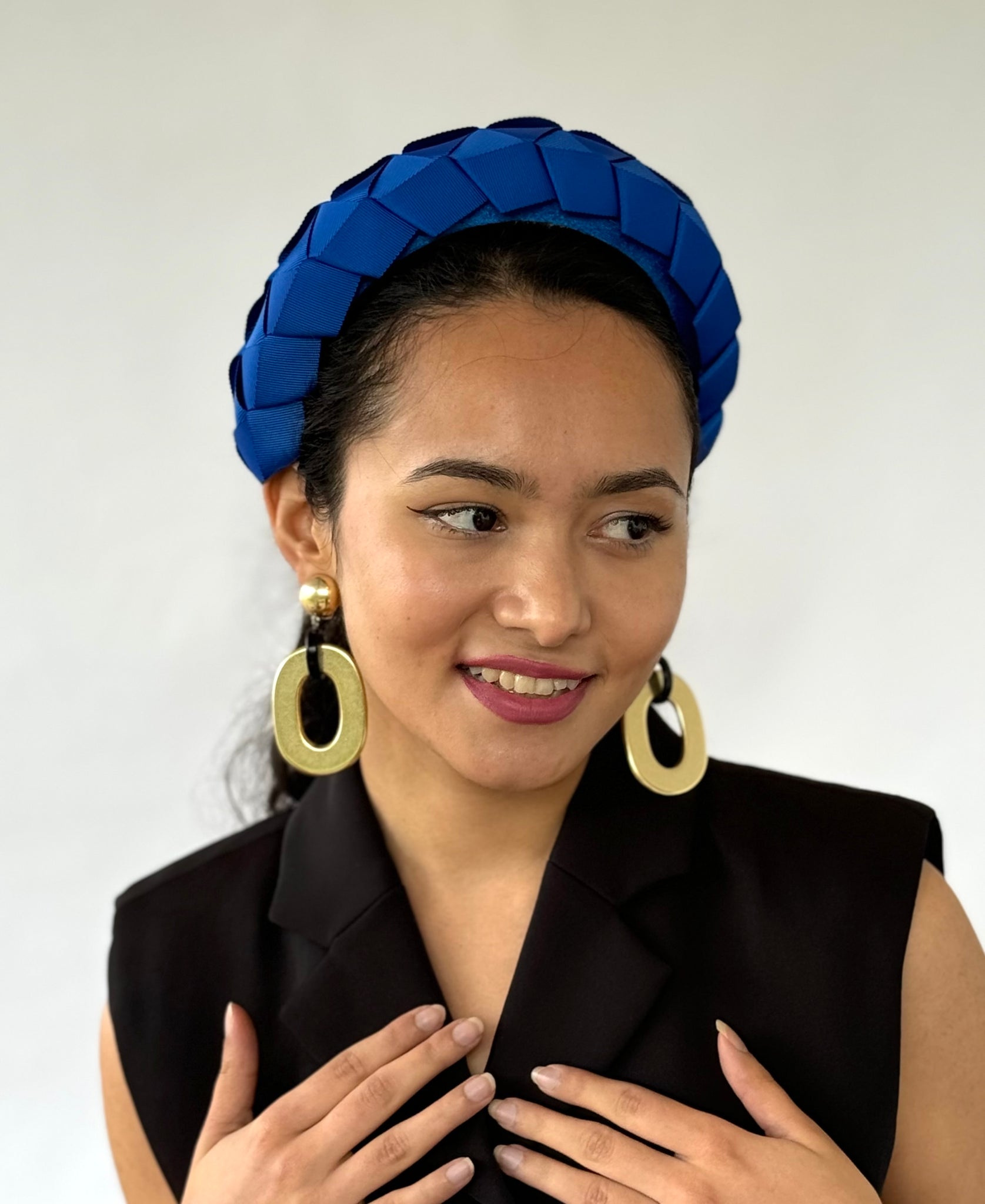 Designer hat Ribbon Halo in Cobalt Blue by Louise Macdonald Milliner (Melbourne, Australia)