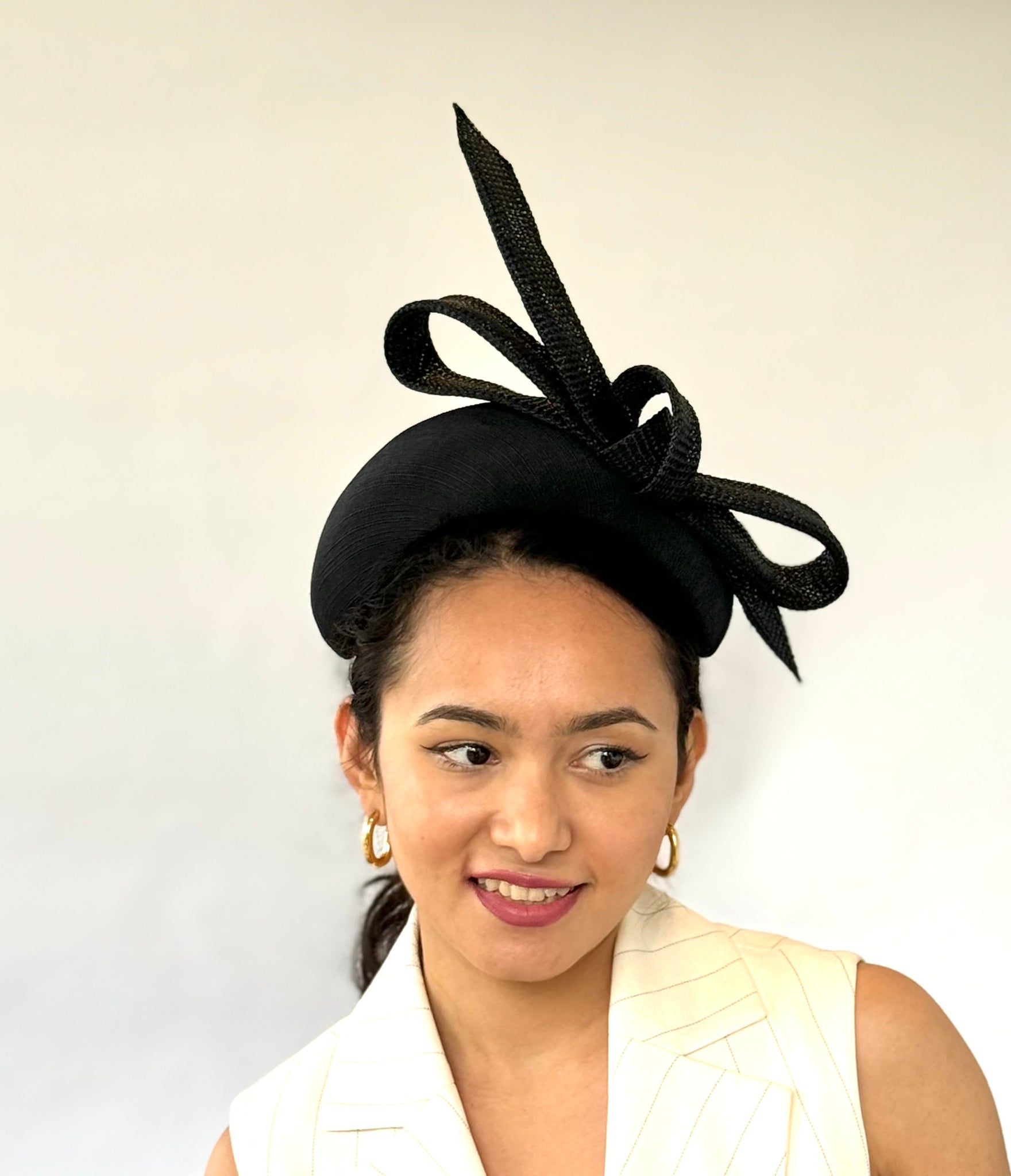 Designer hat Onyx Bow by Louise Macdonald Milliner (Melbourne, Australia)