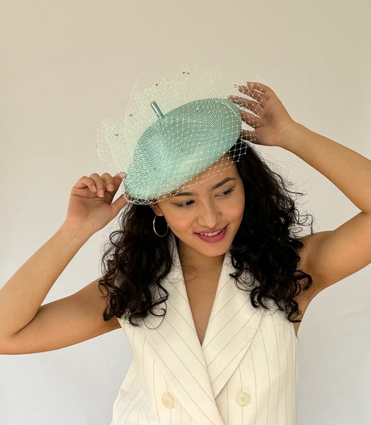 Designer hat Emily Beret in Mint by Louise Macdonald Milliner (Melbourne, Australia)