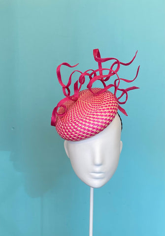 Designer hat Pink and Cream Button Beret Whirl by Louise Macdonald Milliner (Melbourne, Australia)