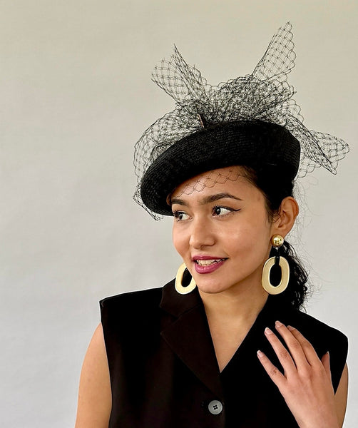 Designer hat Emily Beret in Black by Louise Macdonald Milliner (Melbourne, Australia)