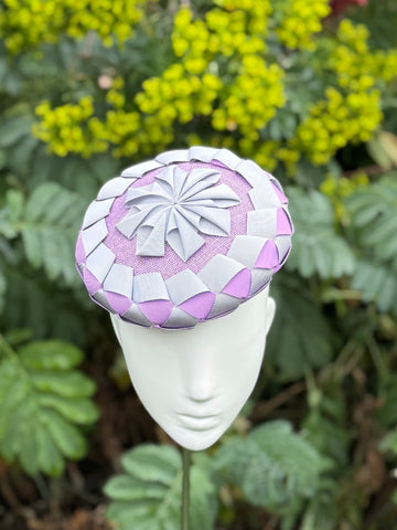 Lilac and grey ribbon beret