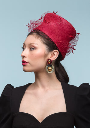 Designer hat Crimson Pillbox by Louise Macdonald Milliner (Melbourne, Australia)
