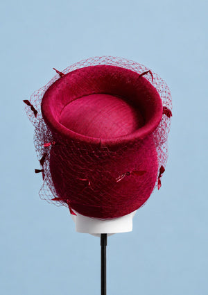 Designer hat Crimson Pillbox by Louise Macdonald Milliner (Melbourne, Australia)