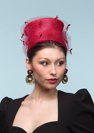 Designer hat Crimson Pillbox by Louise Macdonald Milliner (Melbourne, Australia)