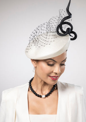Designer hat Ivory and Black Beret by Louise Macdonald Milliner (Melbourne, Australia)