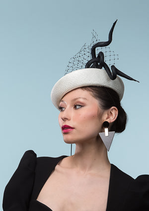 Designer hat Ivory and Black Beret by Louise Macdonald Milliner (Melbourne, Australia)