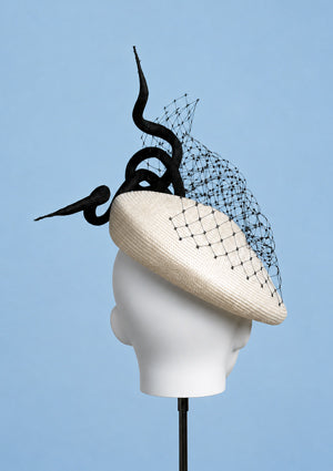 Designer hat Ivory and Black Beret by Louise Macdonald Milliner (Melbourne, Australia)