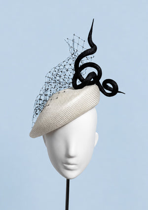 Designer hat Ivory and Black Beret by Louise Macdonald Milliner (Melbourne, Australia)