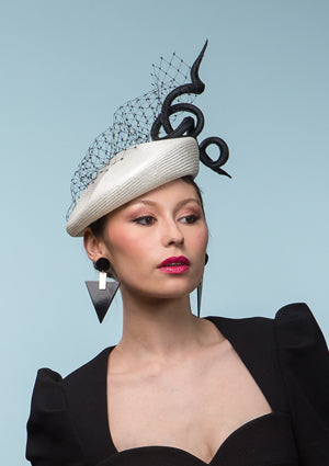 Designer hat Ivory and Black Beret by Louise Macdonald Milliner (Melbourne, Australia)